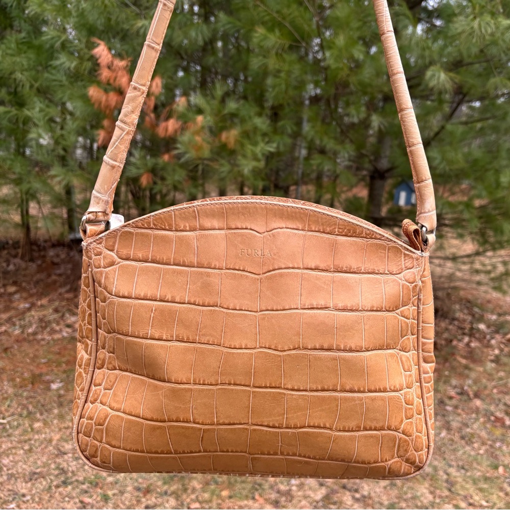 Furla Croc Embossed Shoulder Bag